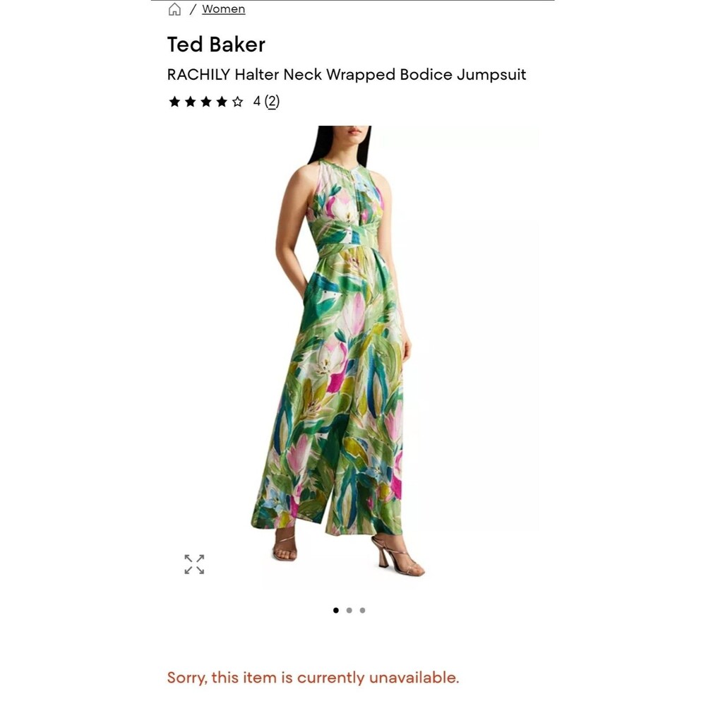 Ted Baker RACHILY Jumpsuit US 12 L Floral Worn On TV $325 NWT summer pockets
